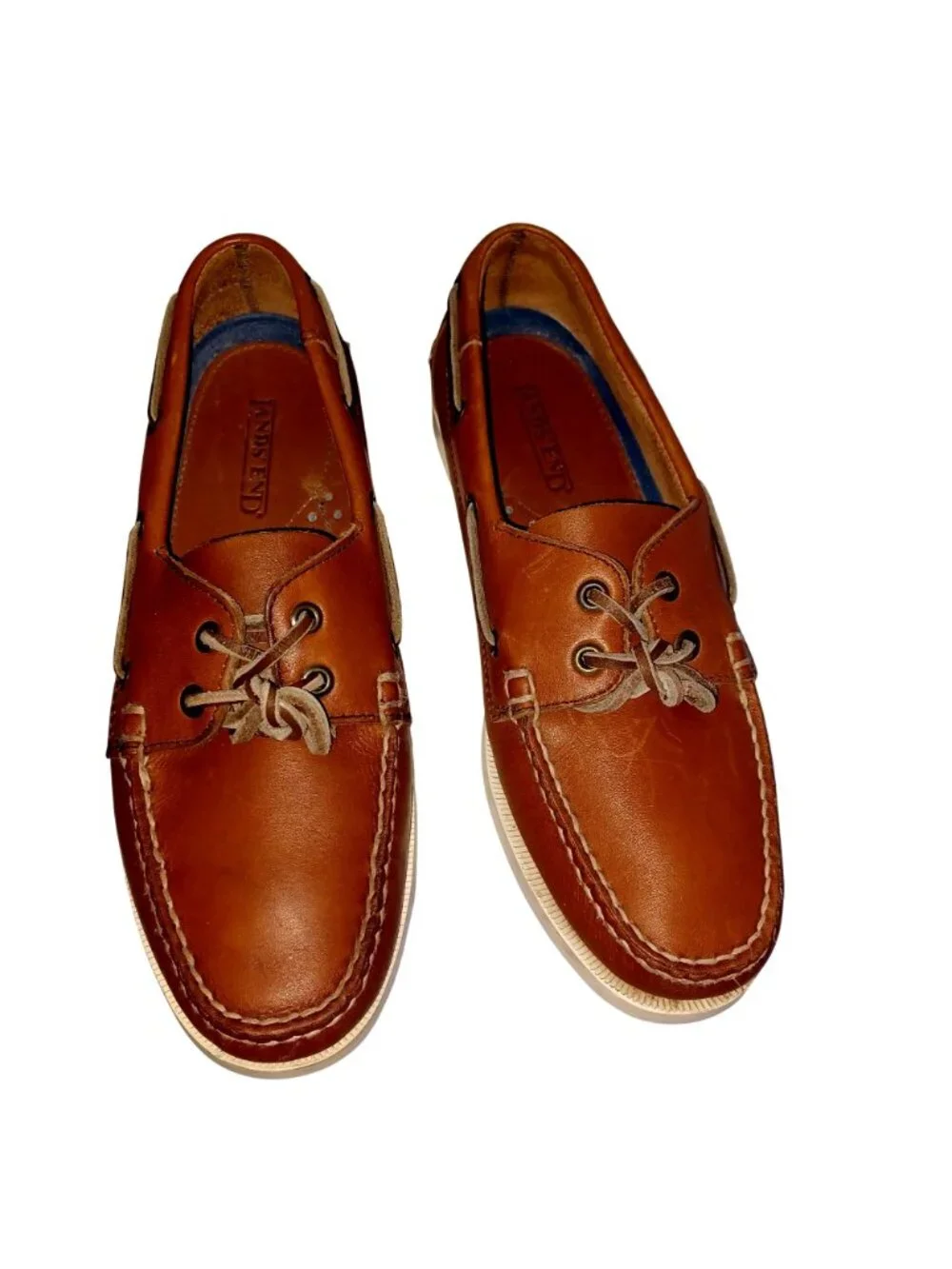 Lands End Shoe Deck Boat Loafer Brown Classic Coastal Preppy Leather Men 8.5 EE